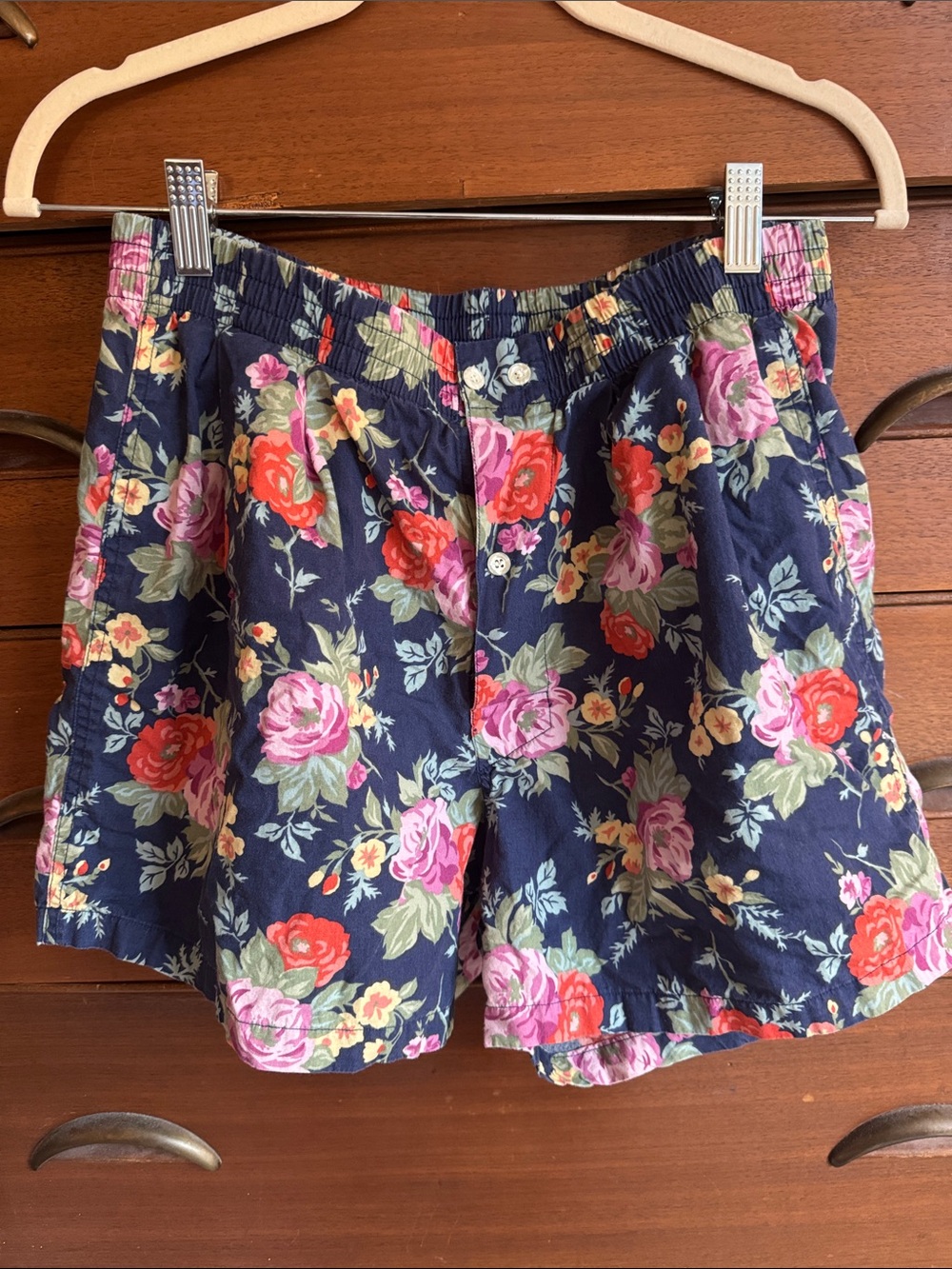 Vintage Gap Floral Navy Women's Pleated Boxer-style Shorts